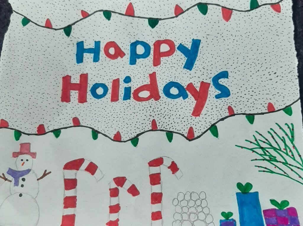 Holiday card artwork submission by Trinity from Kitchener (Camino Wellbeing + Mental Health)