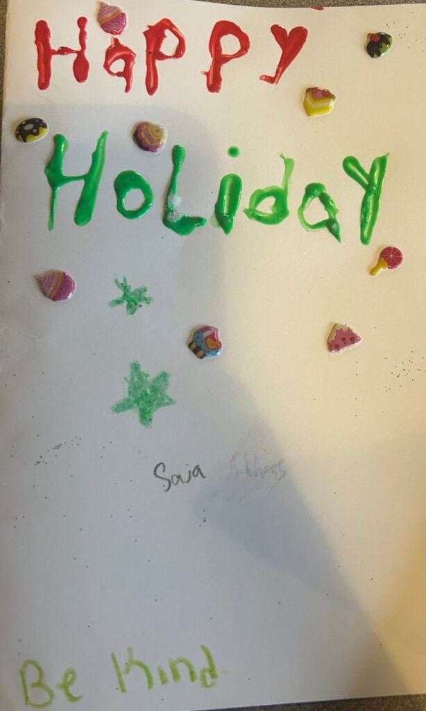 Holiday card artwork submission by Saja from Spryfield, Halifax (Chebucto Connections)